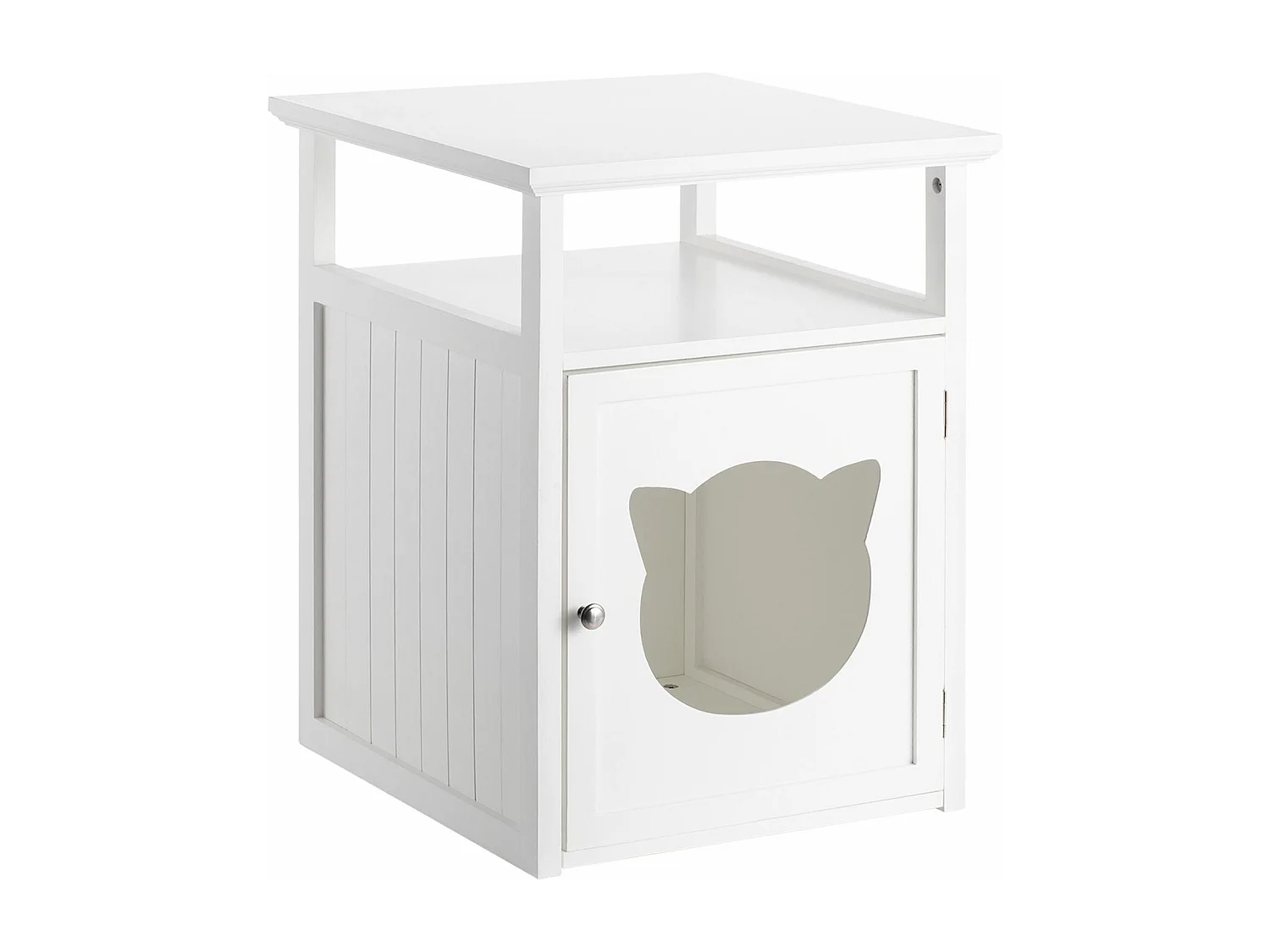 Table de chevet GATO petite commode avec un espace nid pour chat, en MDF lasuré de coloris blanc