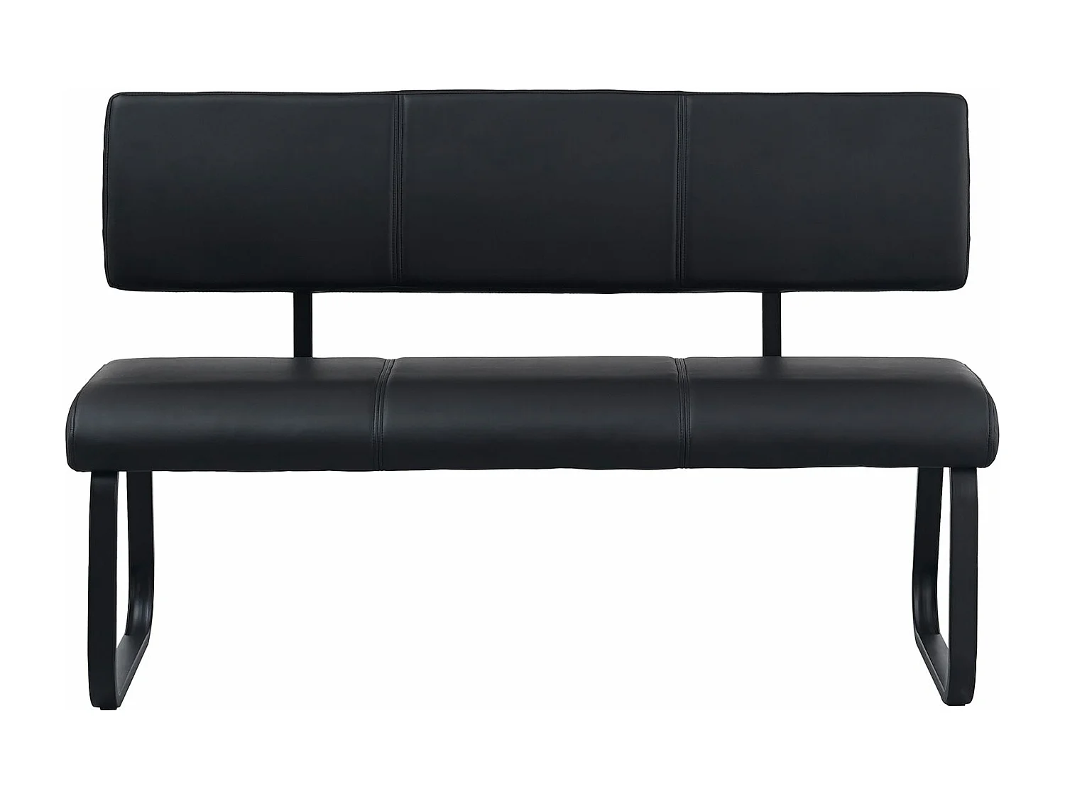 Banc design VILAS siège avec 3 places, banquette d'intérieurau piètement noir et dossier au revêtement synthétique noir