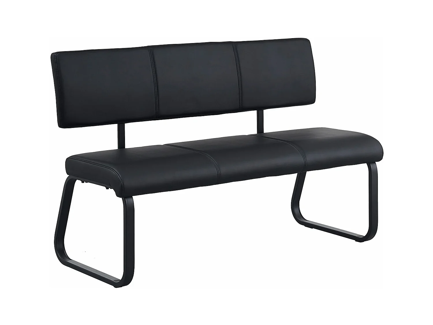 Banc design VILAS siège avec 3 places, banquette d'intérieurau piètement noir et dossier au revêtement synthétique noir