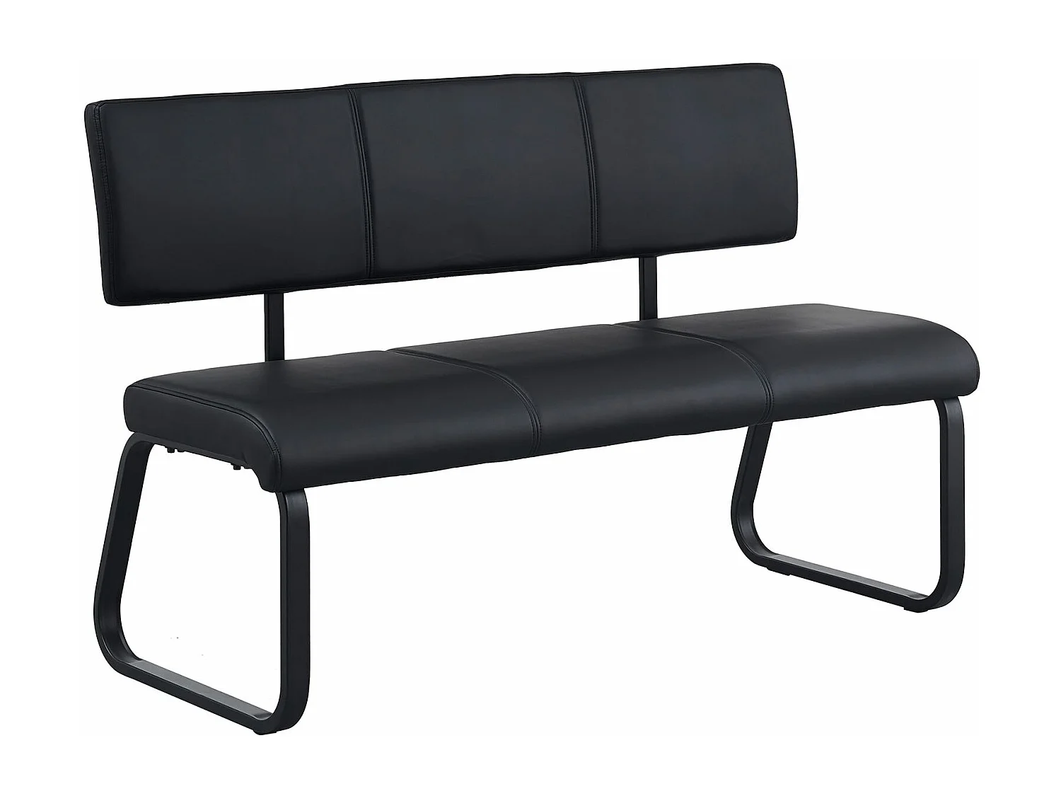 Banc design VILAS siège avec 3 places, banquette d'intérieurau piètement noir et dossier au revêtement synthétique noir