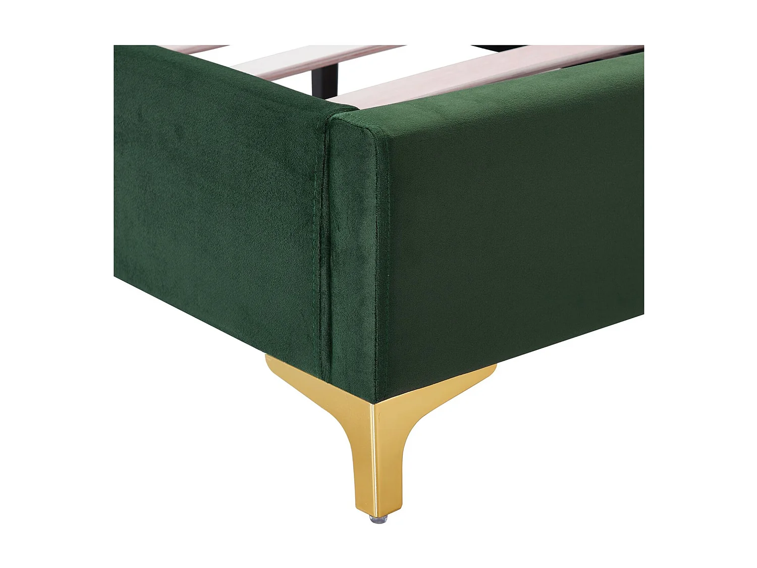Lit double GLAMOUR couchage 140x190 cm, avec sommier et pieds en métal doré, style baroque, revêtement en velours capitonné vert