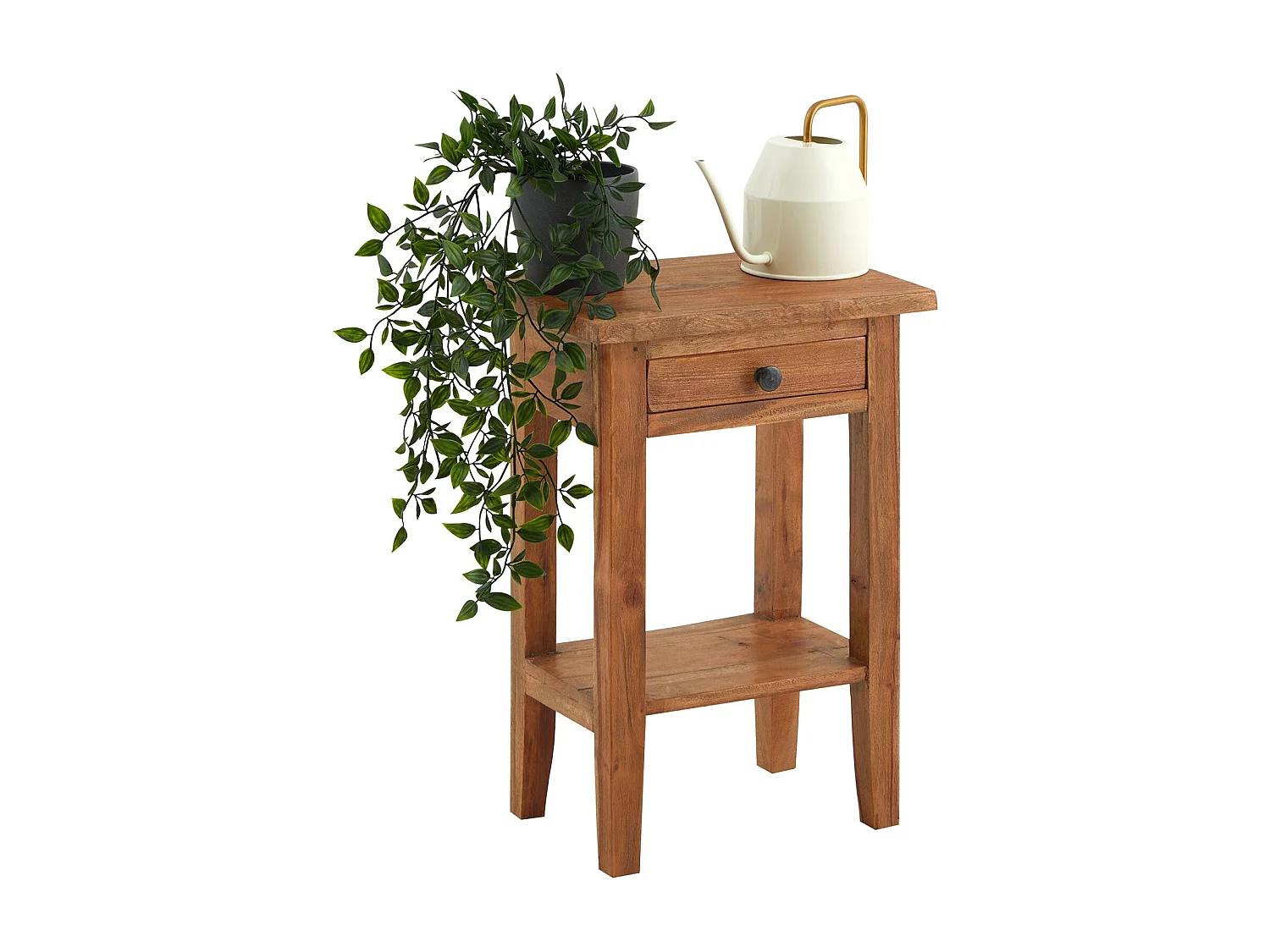 Table d'appoint BOSSONS L 51 cm  en acajou coloris naturel, petit meuble avec 1 tiroir et 1 étagère