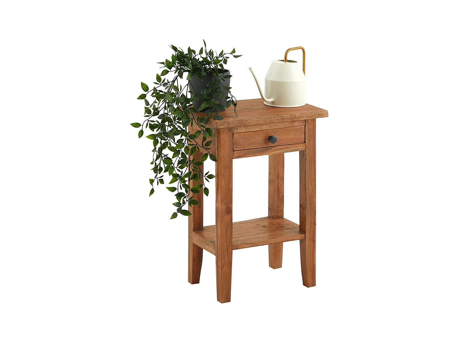 Table d'appoint BOSSONS L 51 cm  en acajou coloris naturel, petit meuble avec 1 tiroir et 1 étagère