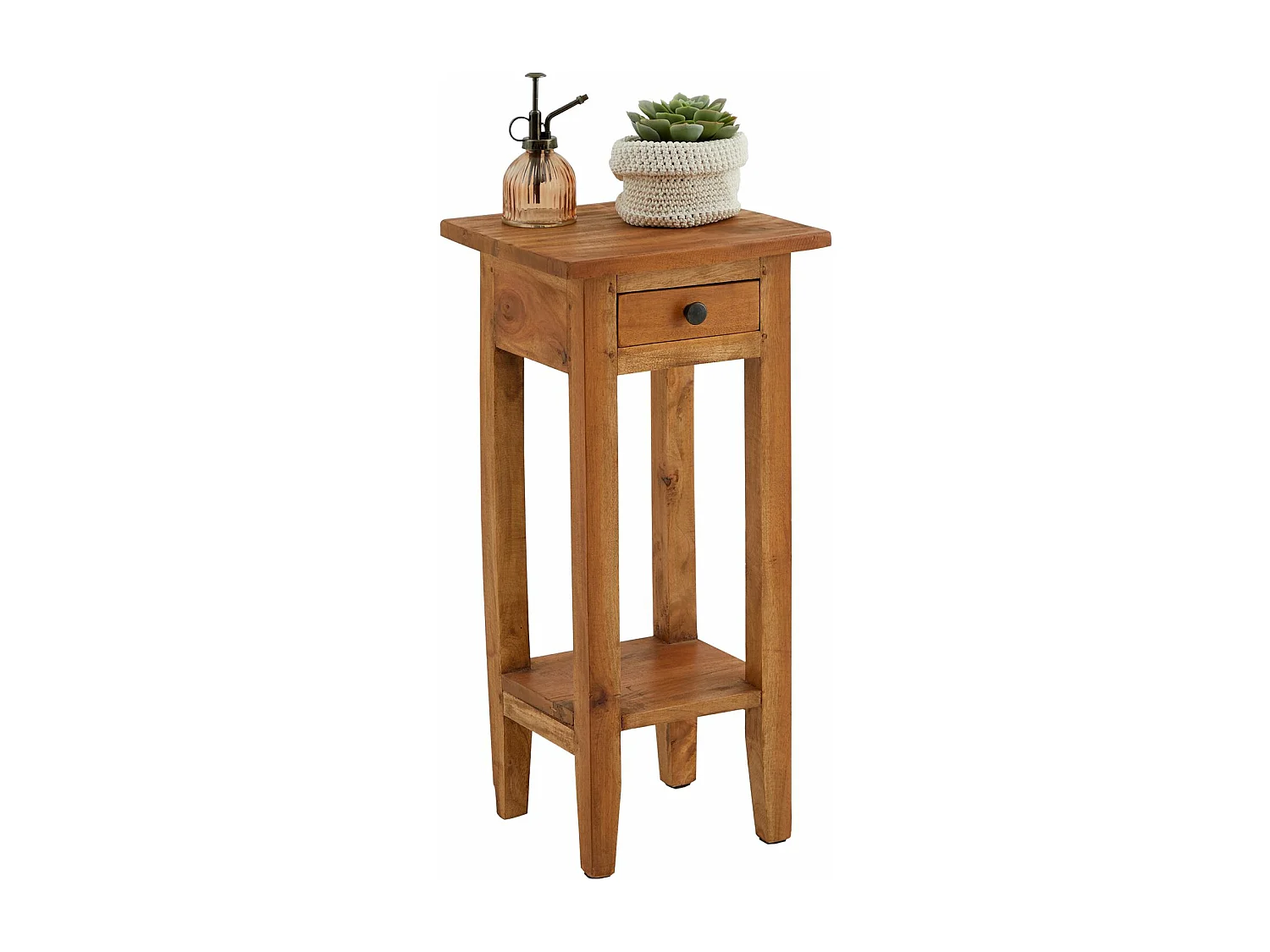 Table d'appoint GERBIER H 66 cm, en acajou finition naturelle avec 1 tiroir et 1 étagère