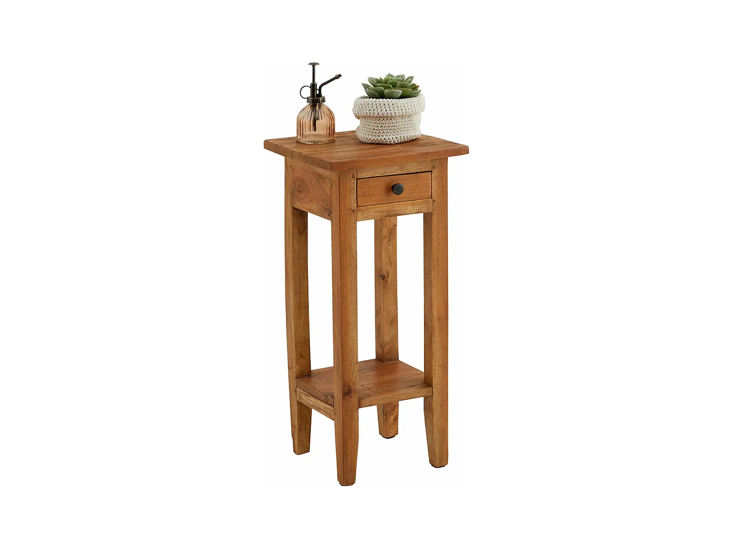 Table d'appoint GERBIER H 66 cm, en acajou finition naturelle avec 1 tiroir et 1 étagère