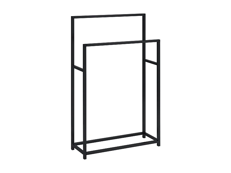 Porte-serviettes sur pied DALIO portant pour linge de salle de bain avec 2 niveaux d'étendage sur différentes hauteurs, métal noir
