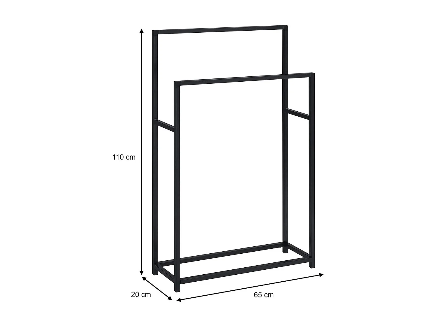 Porte-serviettes sur pied DALIO portant pour linge de salle de bain avec 2 niveaux d'étendage sur différentes hauteurs, métal noir