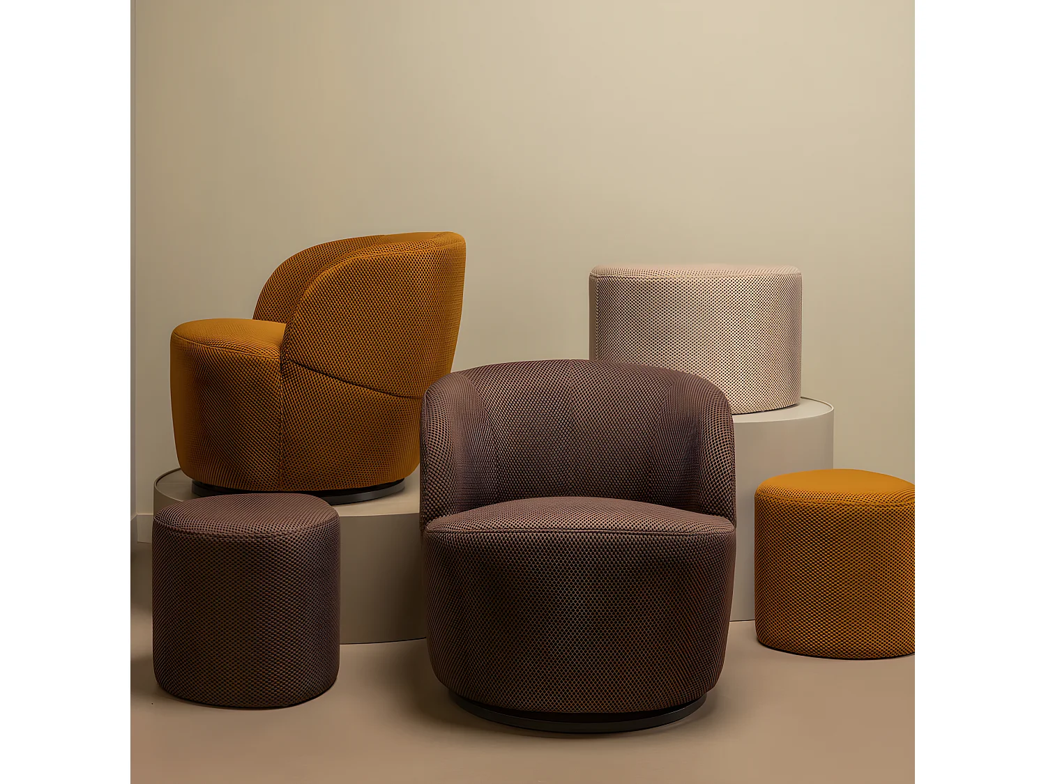 Puuk - Pouf rond en tissu ø40cm - Marron