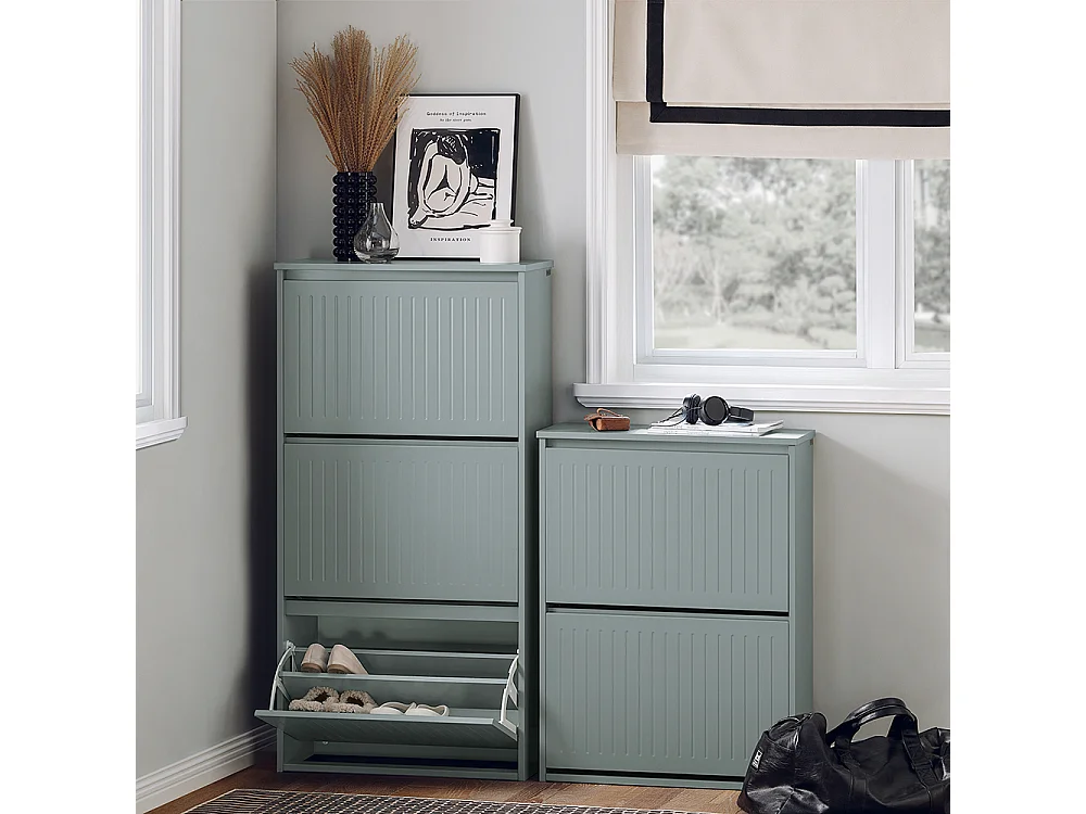 SoBuy Schoenenkast Hal Schoenenopberger met 3 kleppen voor kleine hal, Grijs, LPH 61x26x120 cm, FSR165-H-HG