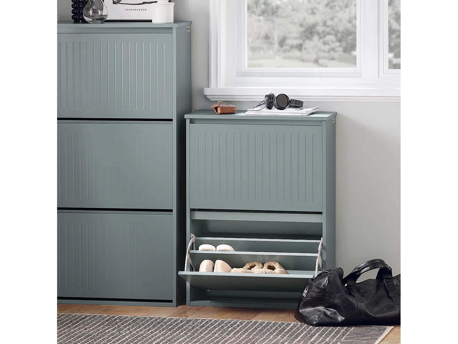 SoBuy FSR165-H-SCH Schoenenkast met 3 Flappen, Schoenencommode, Schoenenkist, Opbergkast