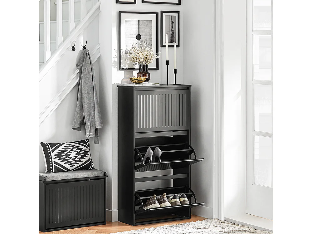 SoBuy FSR165-H-SCH Schoenenkast met 3 Flappen, Schoenencommode, Schoenenkist, Opbergkast