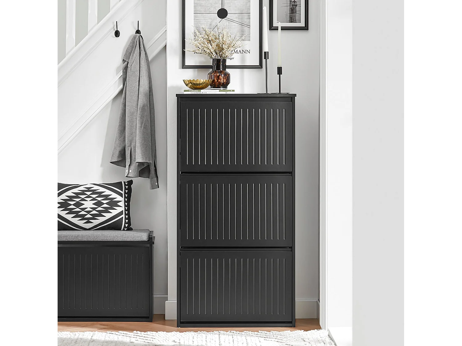 SoBuy FSR165-H-SCH Schoenenkast met 3 Flappen, Schoenencommode, Schoenenkist, Opbergkast