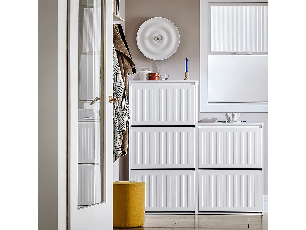 SoBuy Schoenenkast Hal Schoenenopberger met 3 kleppen voor kleine hal, Wit, LPH 61x26x120 cm, FSR165-H-W