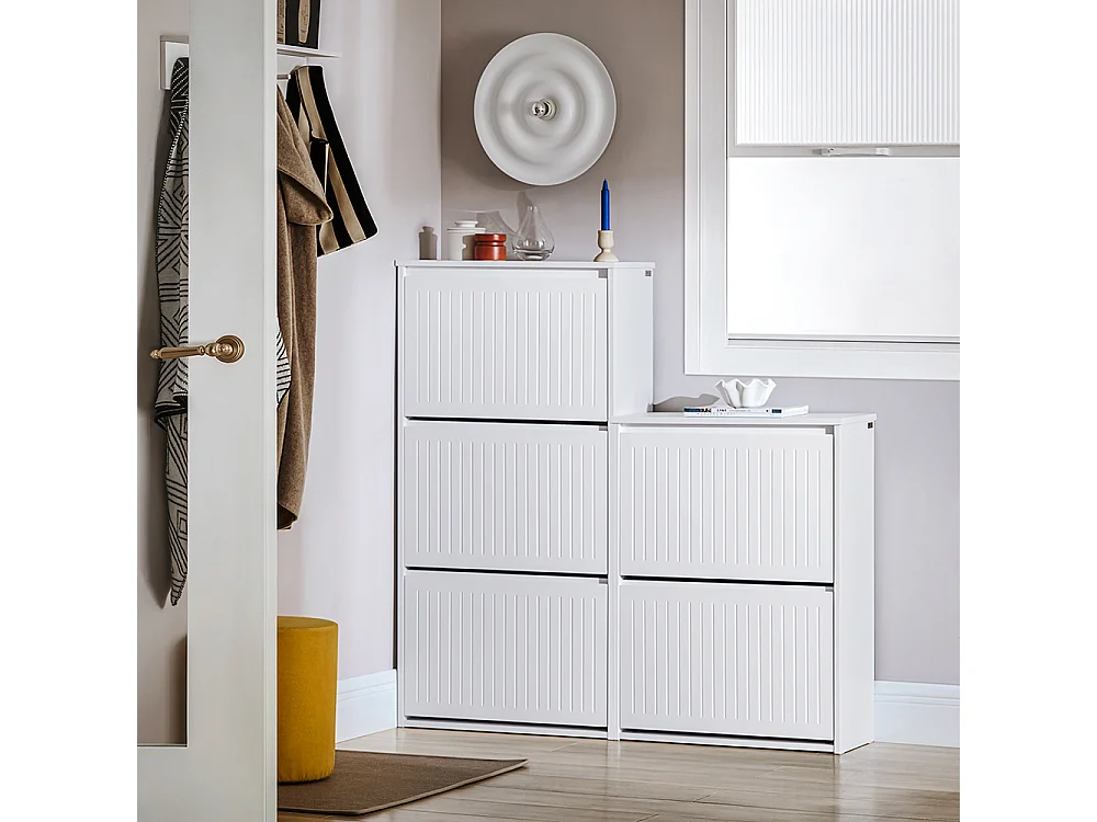 SoBuy Schoenenkast Hal Schoenenopberger met 3 kleppen voor kleine hal, Wit, LPH 61x26x120 cm, FSR165-H-W