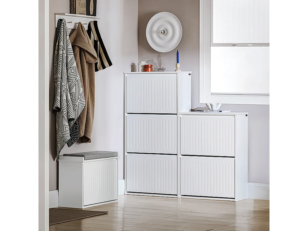 SoBuy Schoenenkast Hal Schoenenopberger met 3 kleppen voor kleine hal, Wit, LPH 61x26x120 cm, FSR165-H-W