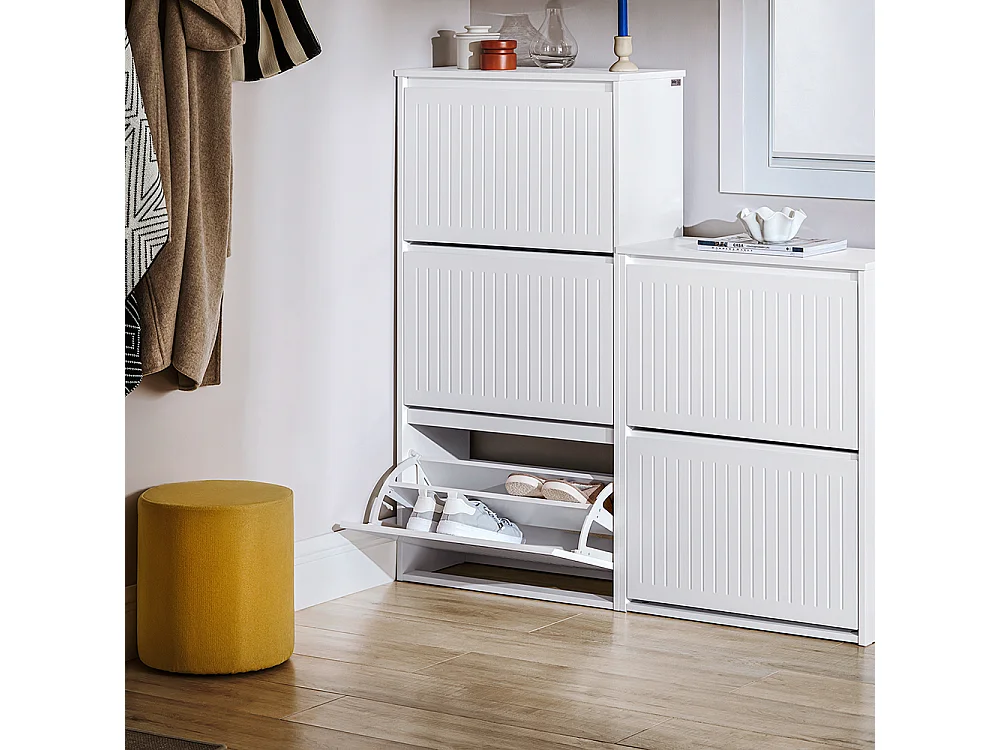SoBuy Meuble à Chaussures Meuble d'entrée Meuble de Rangement à Chaussures avec 3 Abattants pour Petite Entrée Couloir, Blanc, LPH 61x26x120 cm, FSR165-H-W
