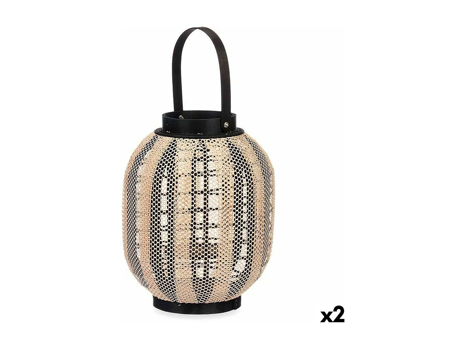 Portavelas Farol Con asa Beige Madera Tela 27 x 32 x 27 cm (2 Unidades)