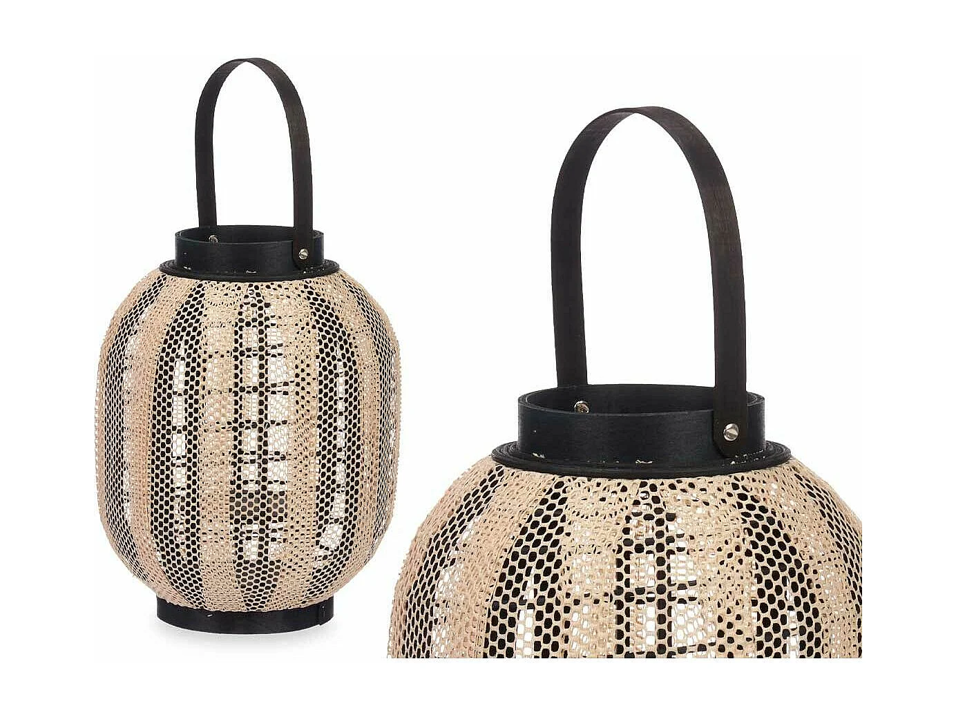 Portavelas Farol Con asa Beige Madera Tela 27 x 32 x 27 cm (2 Unidades)