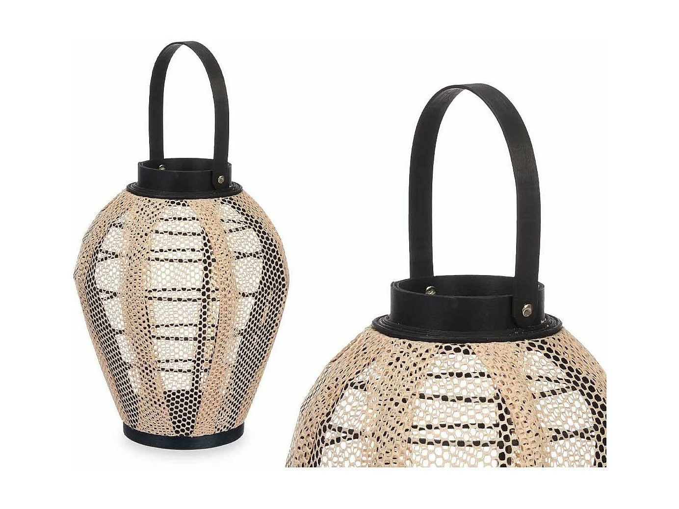 Portavelas Farol Con asa Beige Madera Tela 25 x 30 x 25 cm (2 Unidades)