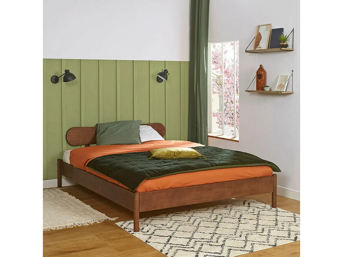 Tête de lit 144 cm bois massif noyer ZENA