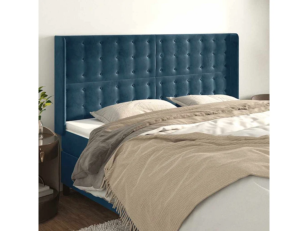 Tête de lit avec oreilles Bleu foncé 183x16x118/128 cm Velours