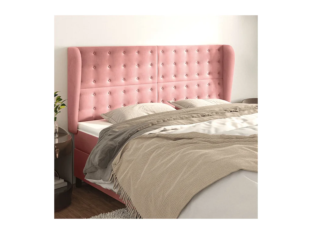 Testiera ad Orecchio Rosa 183x23x118/128 cm in Velluto