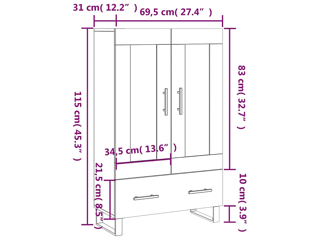 Highboard Sonoma-Eiche 69,5x31x115 cm Holzwerkstoff
