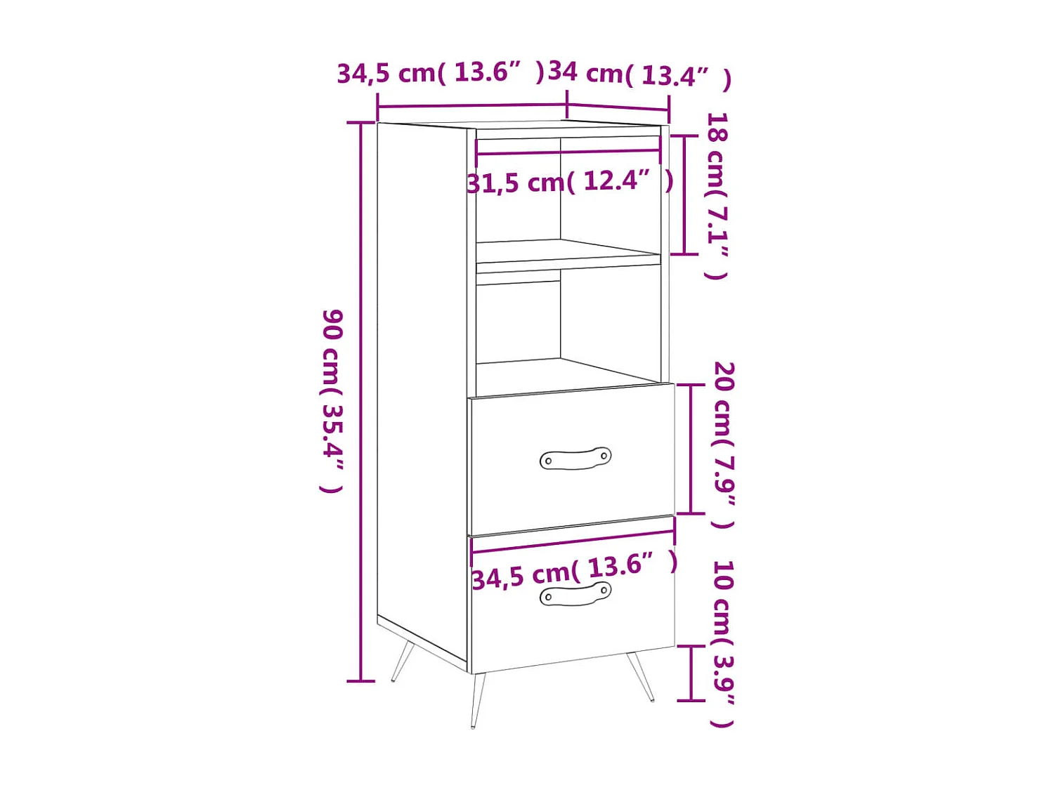 Buffet Chêne fumé 34,5x34x90 cm Bois d'ingénierie