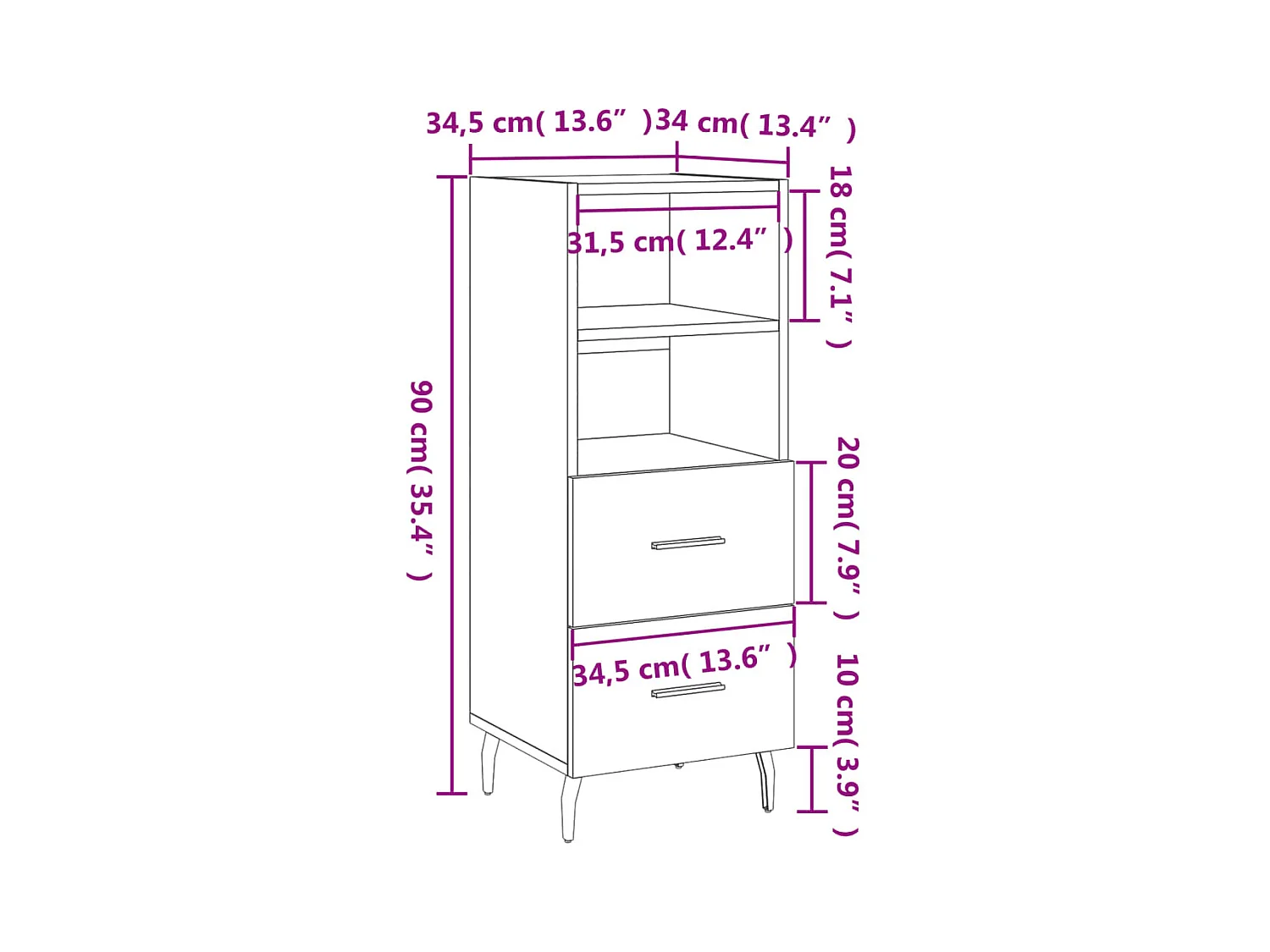 Sideboard Braun Eichen-Optik 34,5x34x90 cm Holzwerkstoff