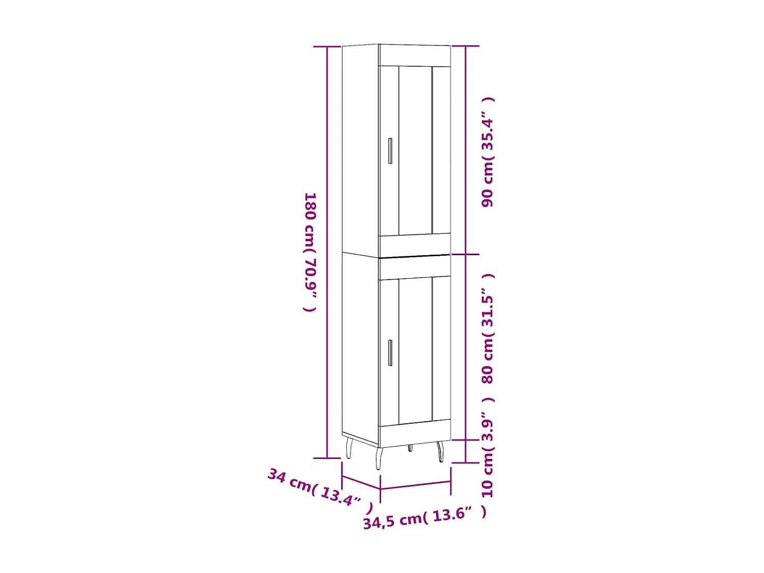 Credenza Grigio Cemento 34,5x34x180 cm in Legno Multistrato