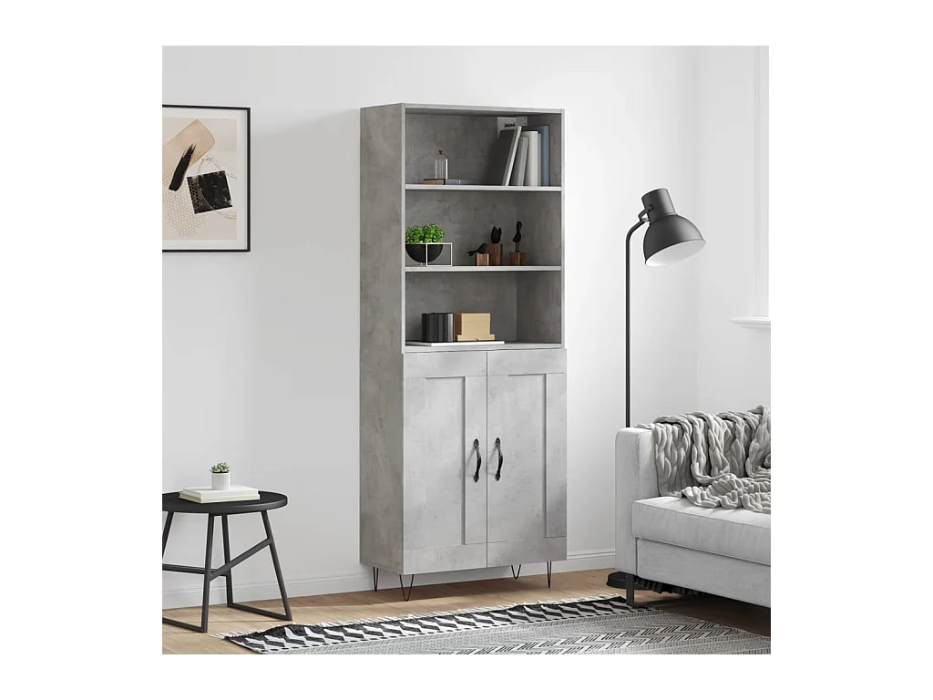 Buffet haut Gris béton 69,5x34x180 cm Bois d'ingénierie