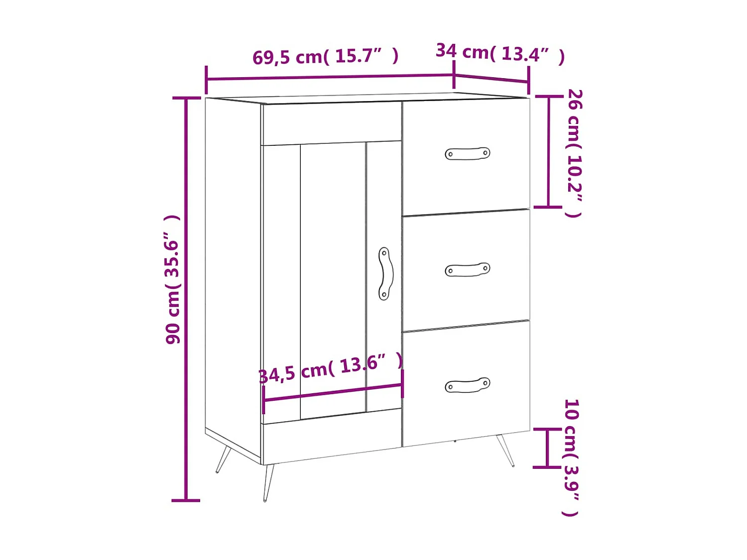 Buffet chêne fumé 69,5x34x90 cm bois d'ingénierie