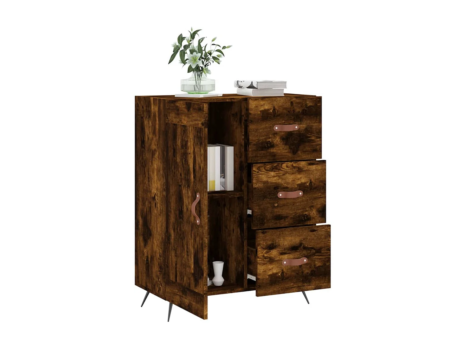 Buffet chêne fumé 69,5x34x90 cm bois d'ingénierie