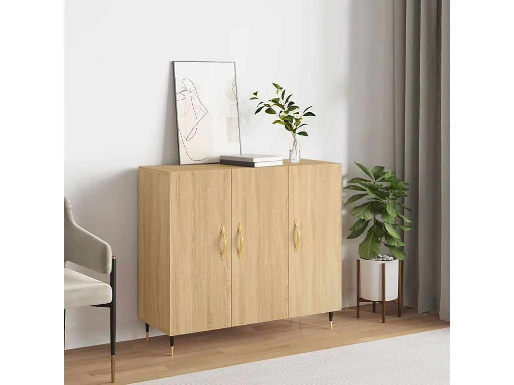 Dressoir 90x34x80 cm bewerkt hout sonoma eikenkleurig