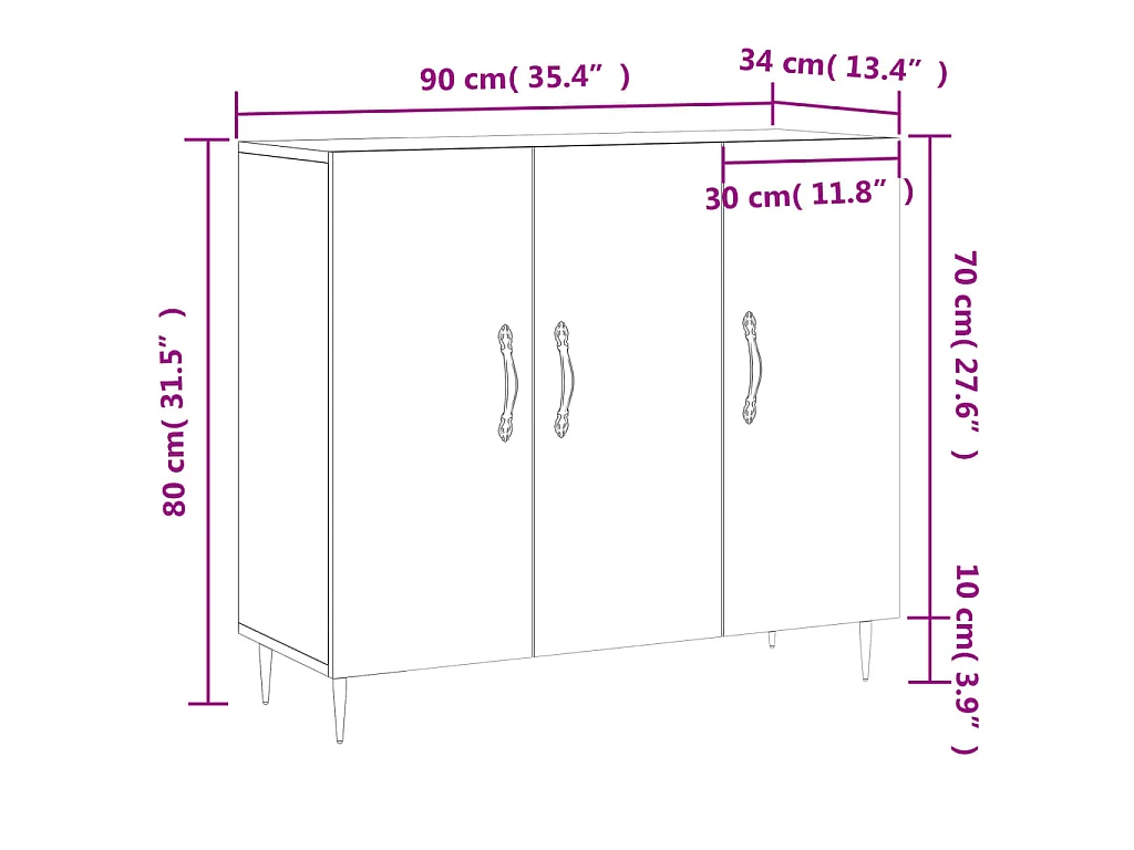 Dressoir 90x34x80 cm bewerkt hout sonoma eikenkleurig