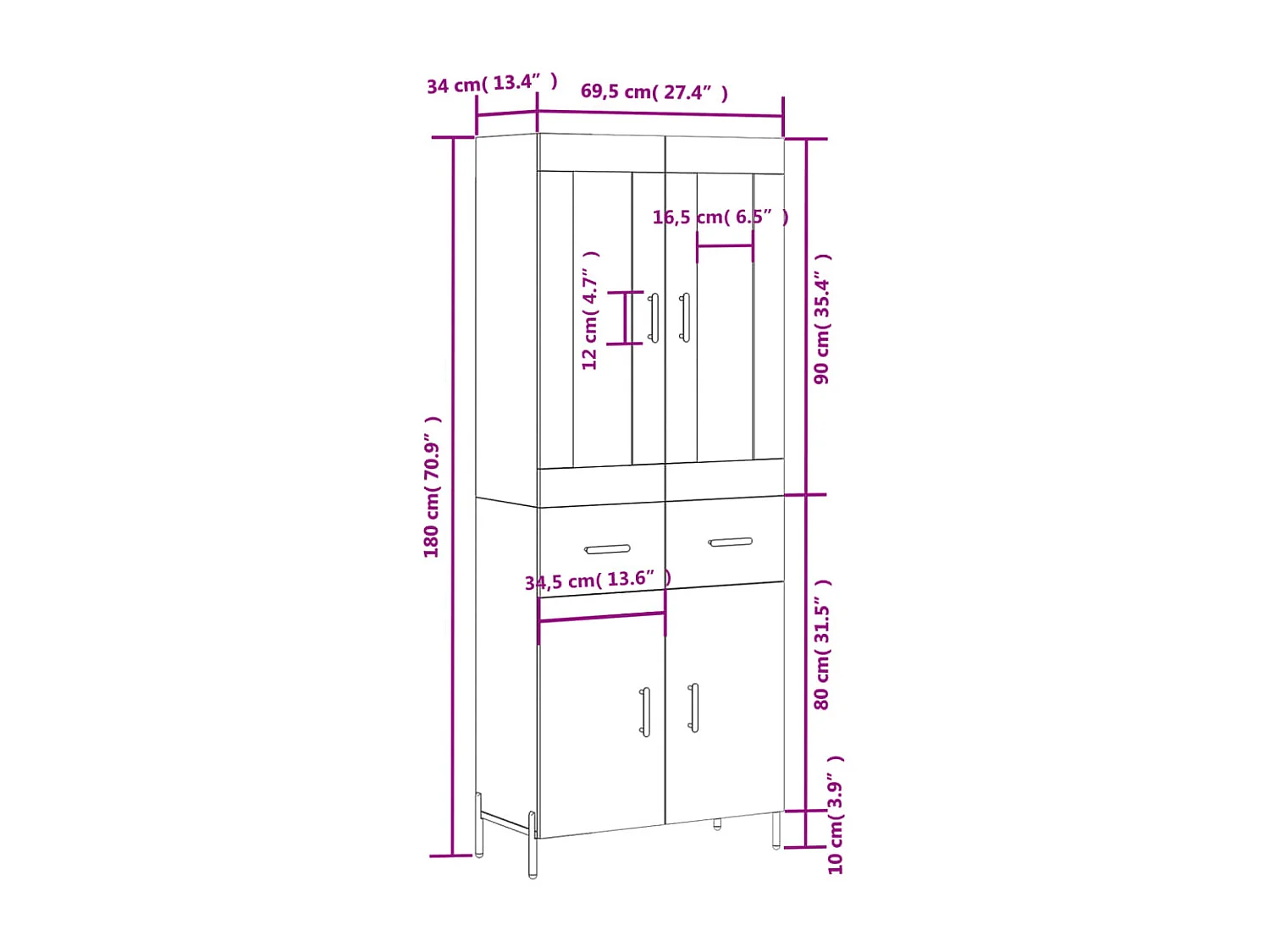 Buffet haut Chêne fumé 69,5x34x180 cm Bois d'ingénierie