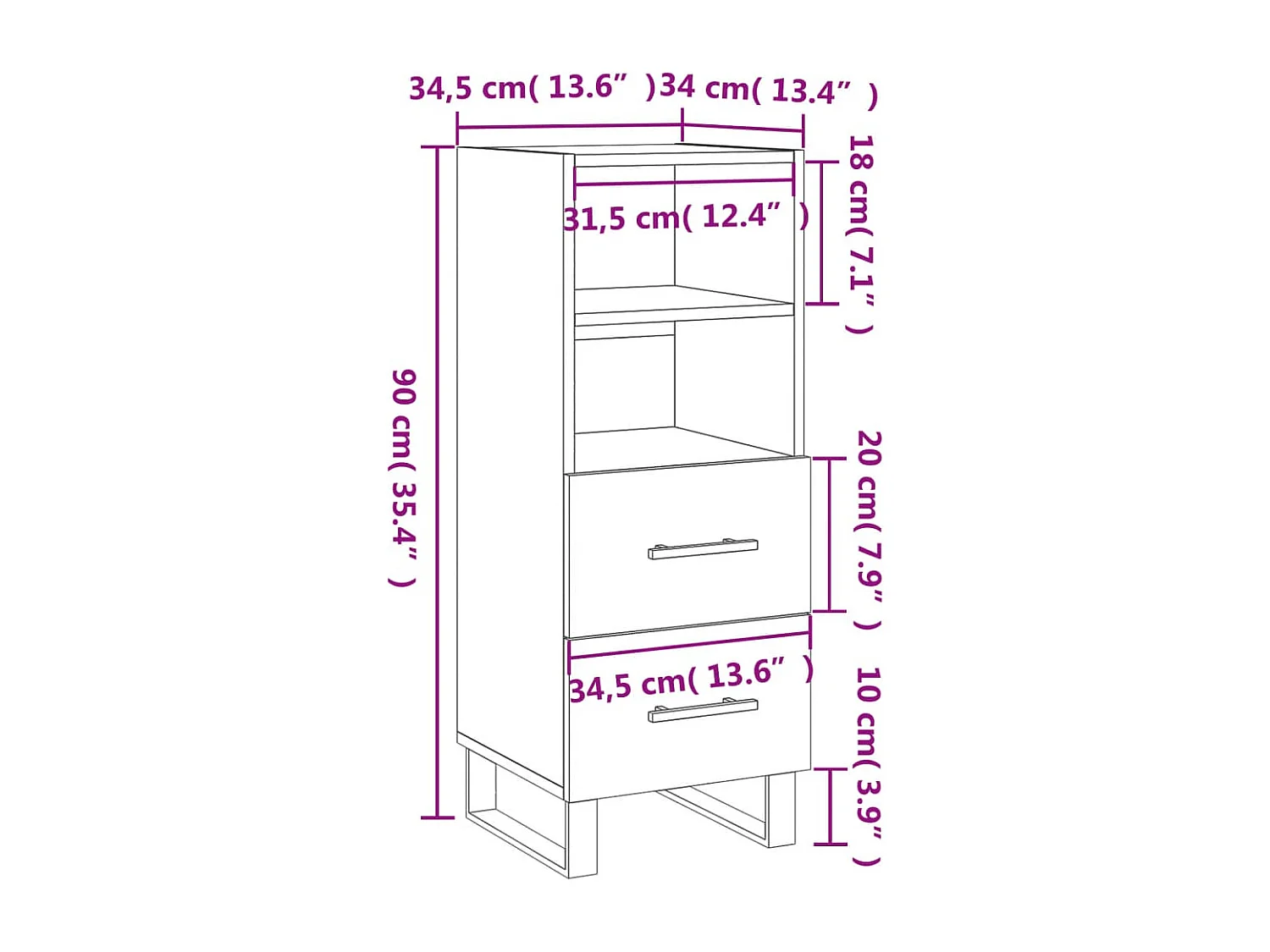 Sideboard Betongrau 34,5x34x90 cm Holzwerkstoff