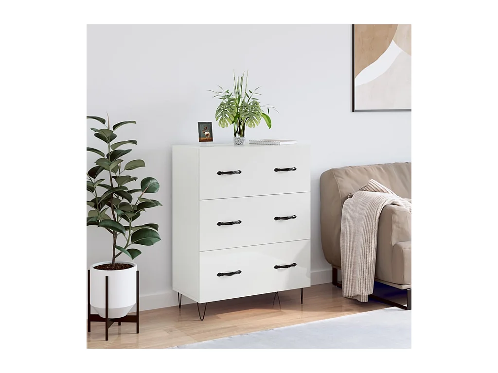 Buffet Blanc brillant 69,5x34x90 cm Bois d'ingénierie