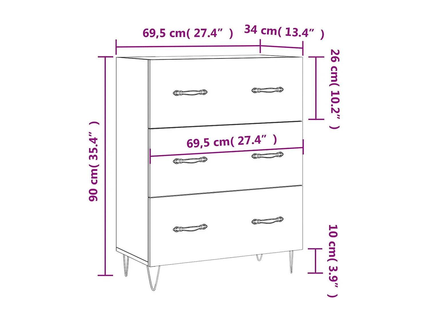 Credenza 69,5x34x90 cm in Legno Multistrato Bianco Lucido