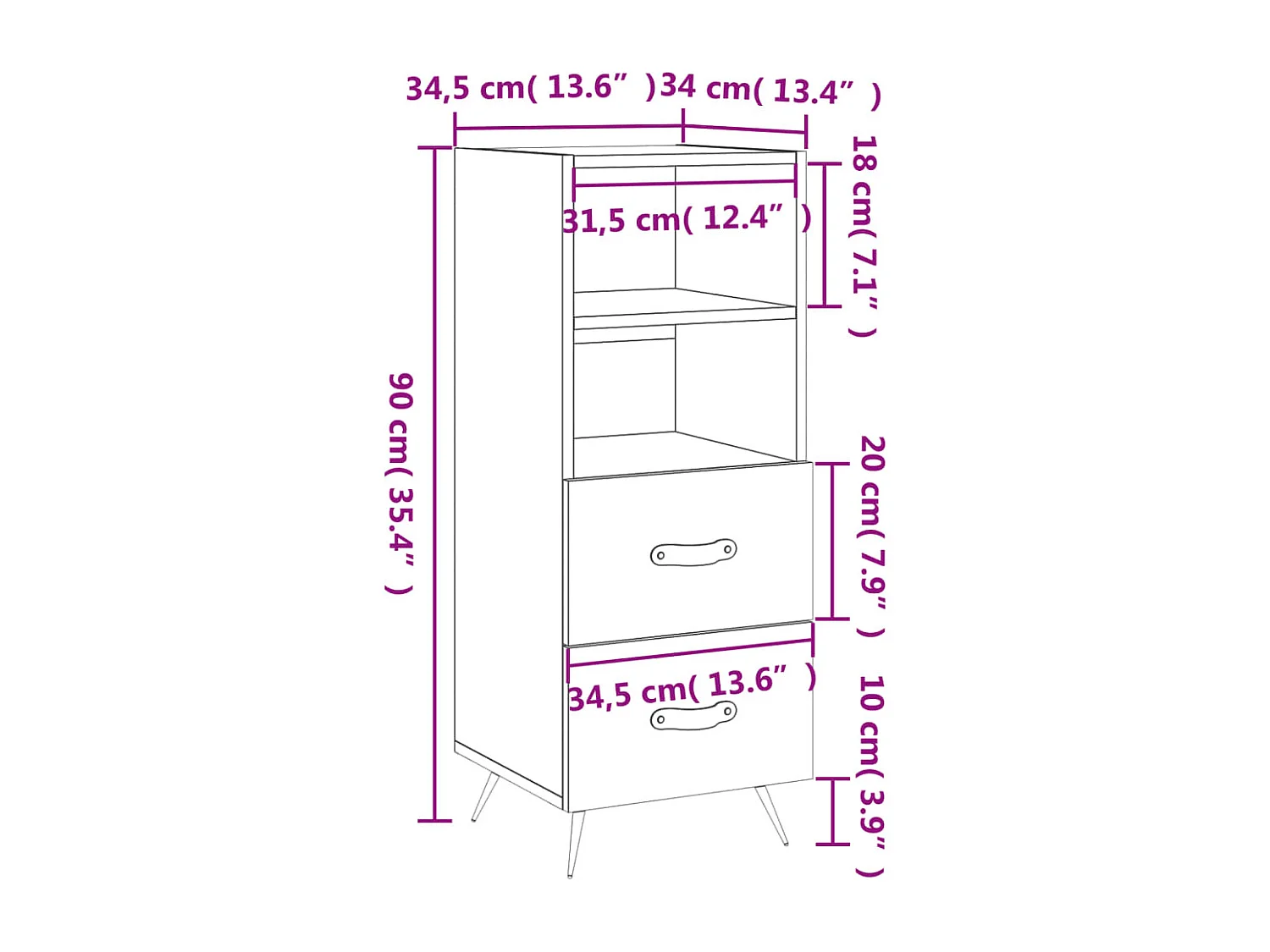 Buffet Chêne marron 34,5x34x90 cm Bois d'ingénierie
