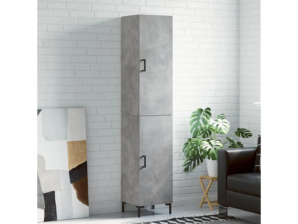 Buffet haut Gris béton 34,5x34x180 cm Bois d'ingénierie