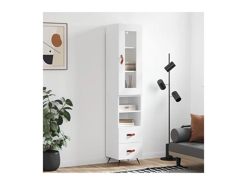 Hoge kast 34,5x34x180 cm bewerkt hout wit