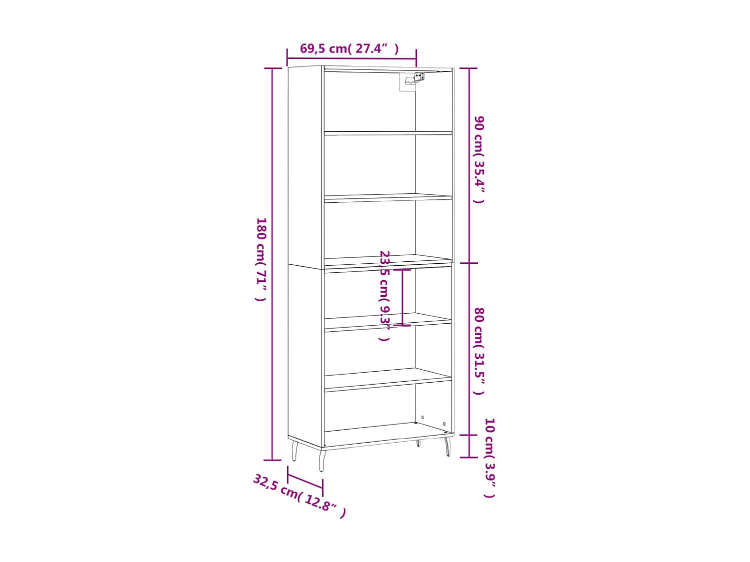 Buffet gris béton 69,5x32,5x180 cm bois d'ingénierie
