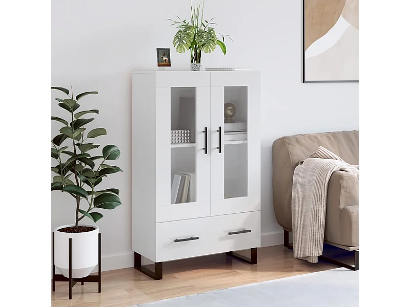Credenza Bianco Lucido 69,5x31x115 cm in Legno Multistrato