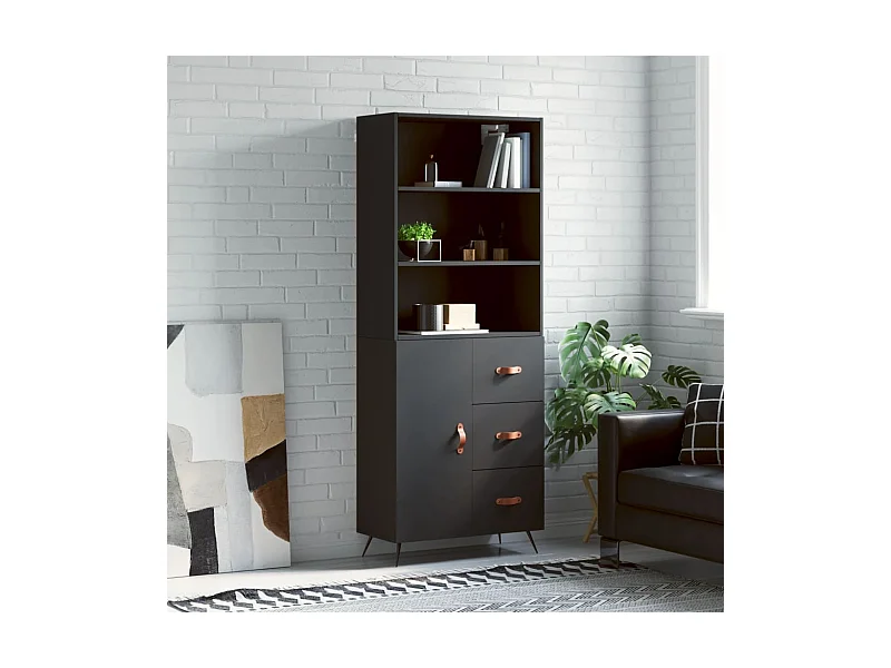 Buffet haut Noir 69,5x34x180 cm Bois d'ingénierie