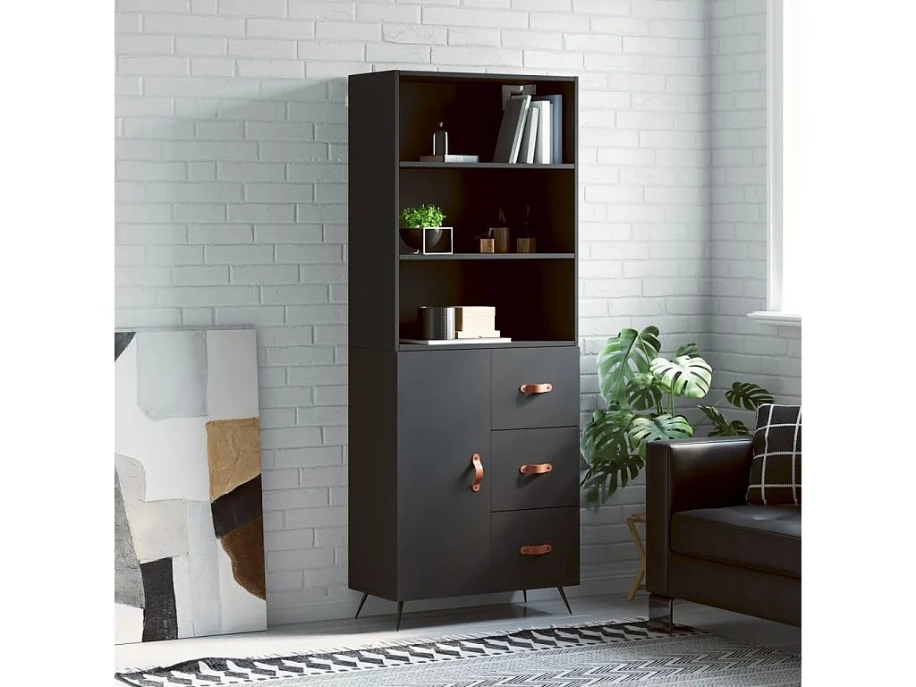 Buffet haut Noir 69,5x34x180 cm Bois d'ingénierie