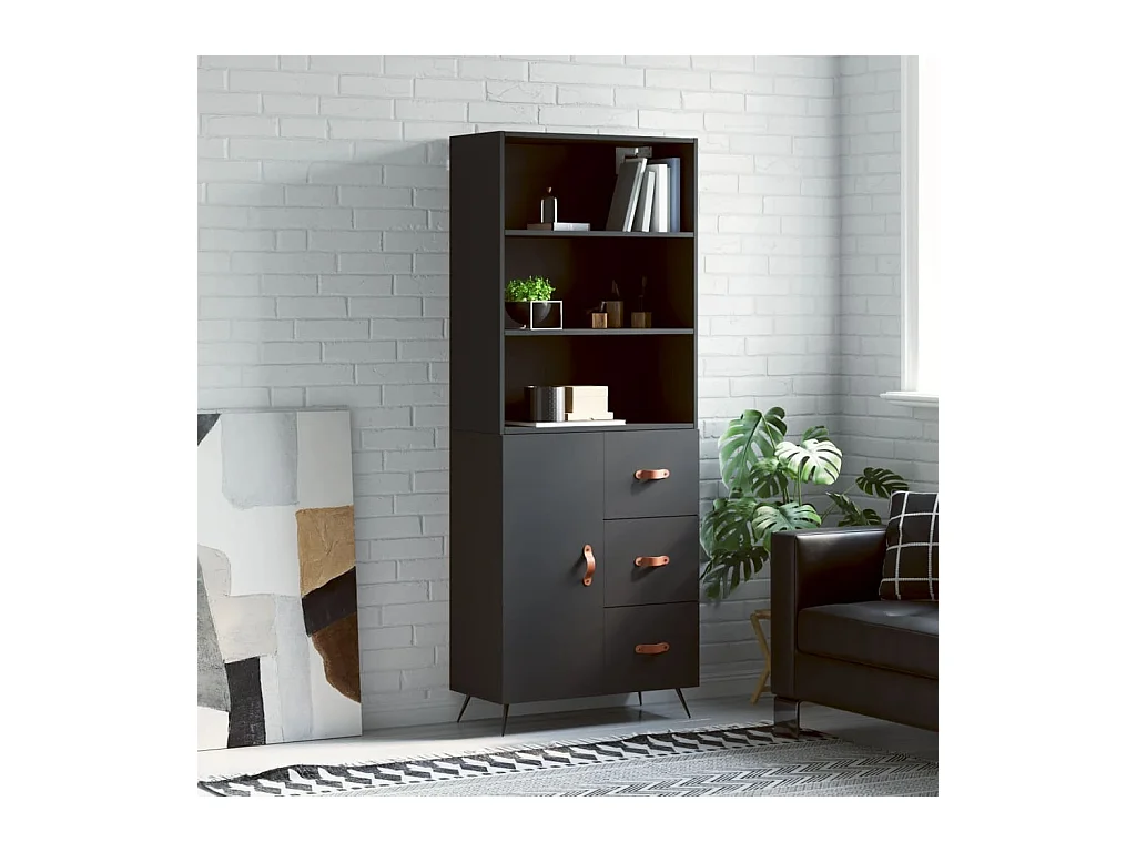 Credenza Nera 69,5x34x180 cm in Legno Multistrato
