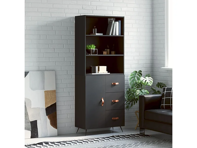 Buffet haut Noir 69,5x34x180 cm Bois d'ingénierie