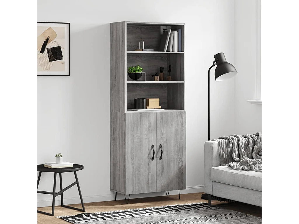Credenza Grigio Sonoma 69,5x34x180 cm in Legno Multistrato