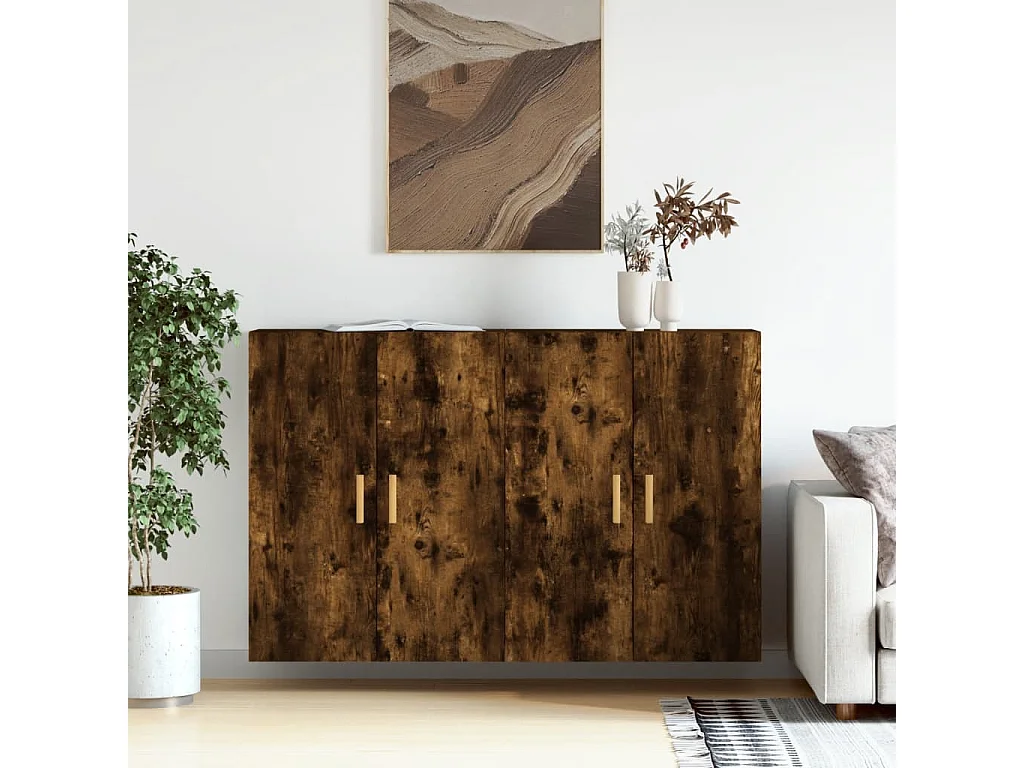 Armoires murales 2 pcs chêne fumé bois d'ingénierie